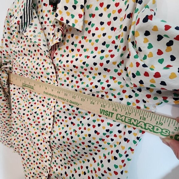 Talbots Multi Color Heart Print Collared Button Front Shirt Preppy Valentine's - Picture 9 of 11
